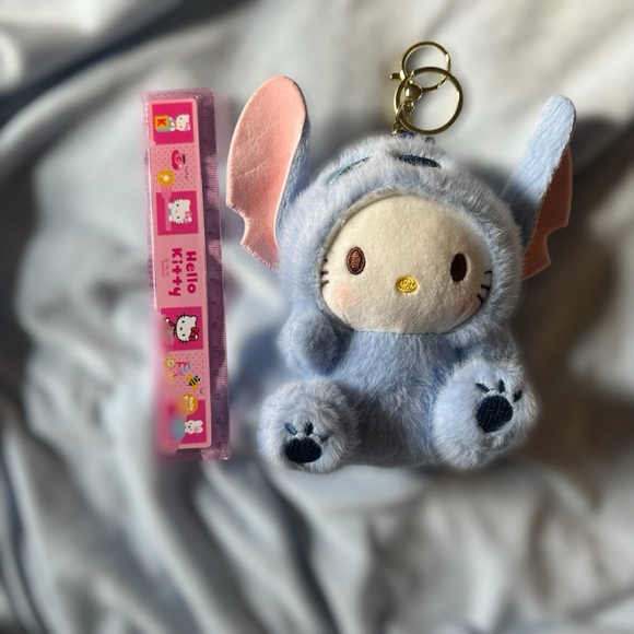 Hello Kitty Dressed as Stitch Plush Keychain – Cute Blue Costume, 5” - Picture 5 of 7